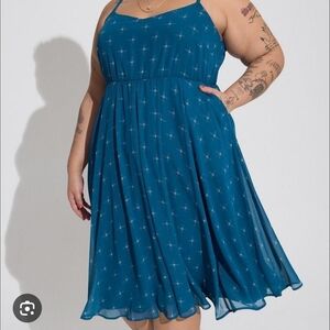 Torrid Womens Midi Chiffon Pleated Dress Blue Stars Size 2 18/ 2X